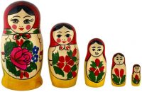 Matroschka Babuschka Holzfiguren rotes Tuch Puppen 11cm