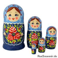 Matroschka Puppen russische Babuschka  Rosen auf Blau 5 Teilen