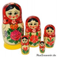 Babuschka  Matryoshka Matroschka Aljonka, Rotes Tuch 5 Puppen