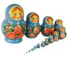 Matroschka Babuschka Katja Set aus 15 Puppen hellblau