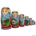 Matroschka Matrjoschka Babuschka Gusi -Lebedi Set aus 7 Puppen