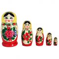 Matroschka Babuschka russische Holzfiguren Gelbes Tuch 5 Puppen