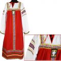 Sarafan  Set, russische Damentracht in Rot, Baumwolle, Größe L